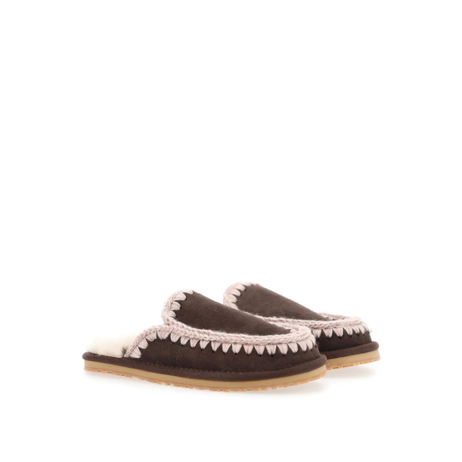 Women MOU | Mou Suede Slipper Full Eskimo Stitch